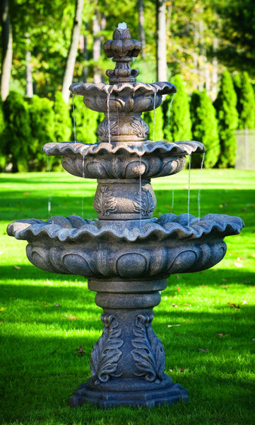 Three Tier Scallop Fountain on Grand Pedestal Ornate